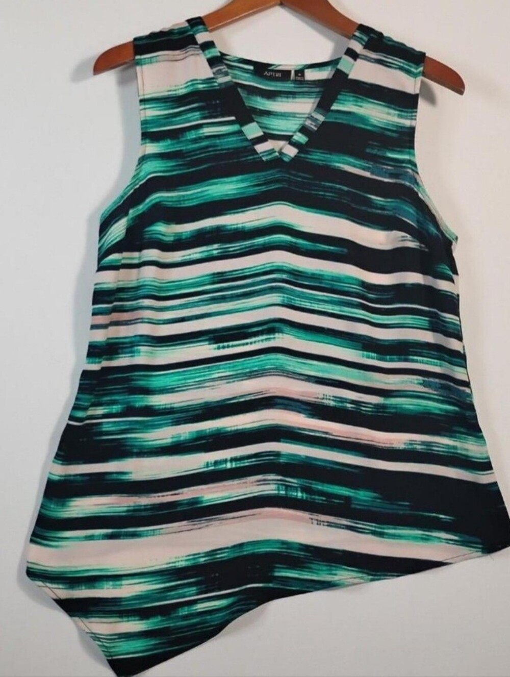 Apt. 9 Striped V-Neck Asymmetrical Tank in Teal, Black & White